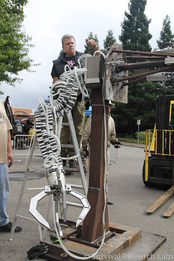 Mark Pauline works on the Spine Robot